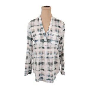 RW&Co. White Green Checkered Long Sleeve Button Up Blouse Sz XS